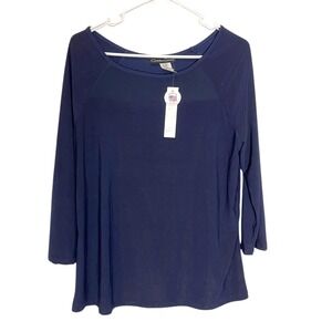 Christine Gerard Large Navy Blue Mesh Panel Top 3/4 Sleeve RM615711 Minimalist